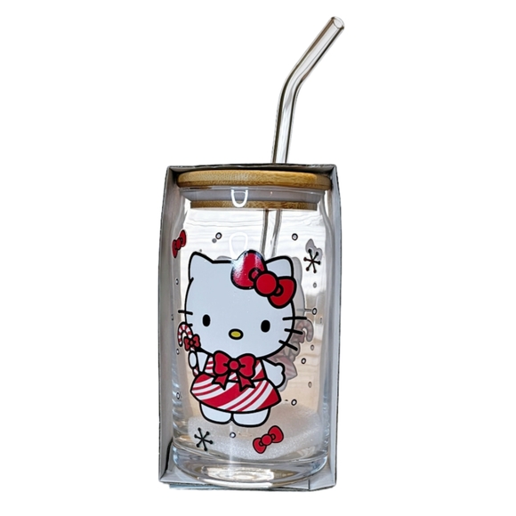 Sanrio Other - Hello Kitty Glass Tumbler with bamboo lid and glass straw 16 oz (473 ml)